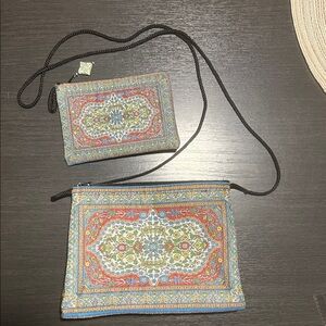 Elegant Boho India rug Pattern purse Bag Set zip closure matching coin purse
